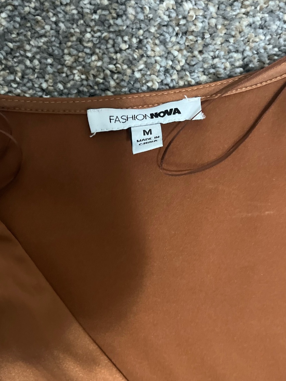 Fashion Nova Satin Wrap High-Low Maxi Dress in Copper - Picture 3 of 3